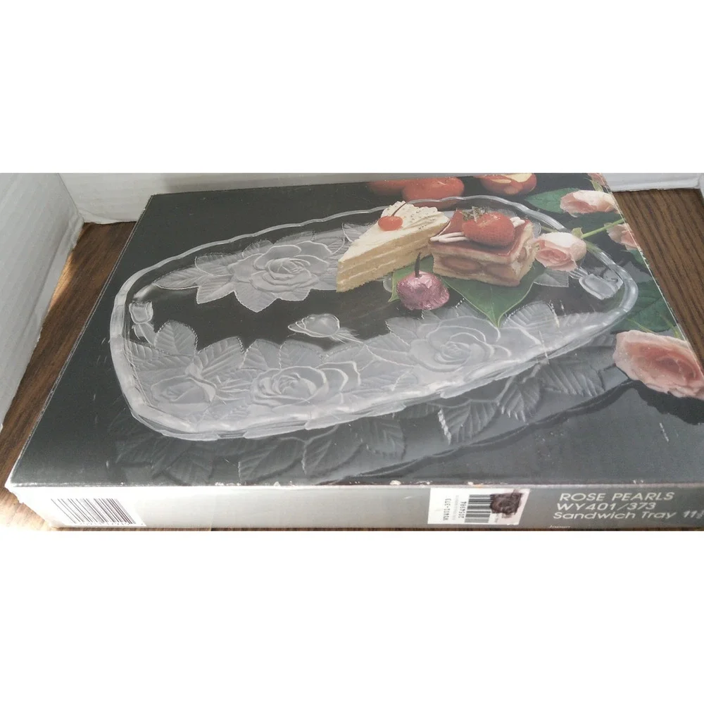 Home Beautiful Rose Pearls 11 1/2 Inch Crystal Sandwich Tray